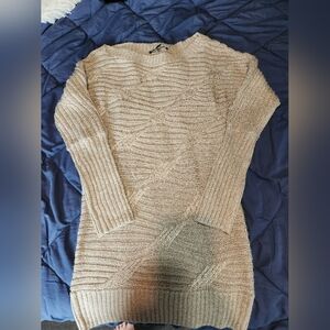 White House Black Market Tan Crew Neck Sweater Dress Sz XXS